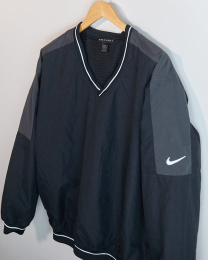 80s to early 90s Nike Golf Black/Dark Grey V Neck Windbreaker (L)