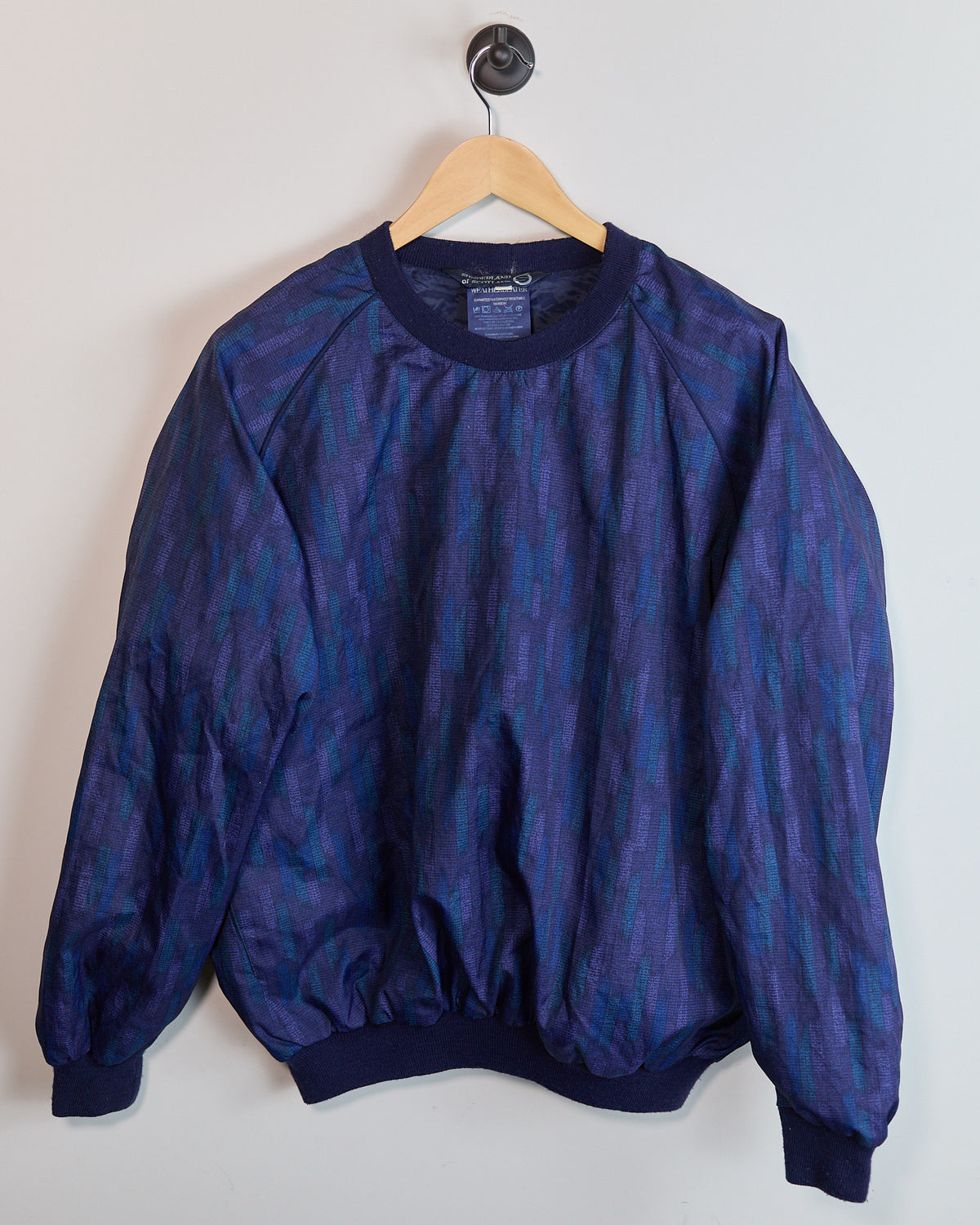 90s Sunderland of Scotland Blue/Purple Pattern Crew Neck Windbreaker (XL)