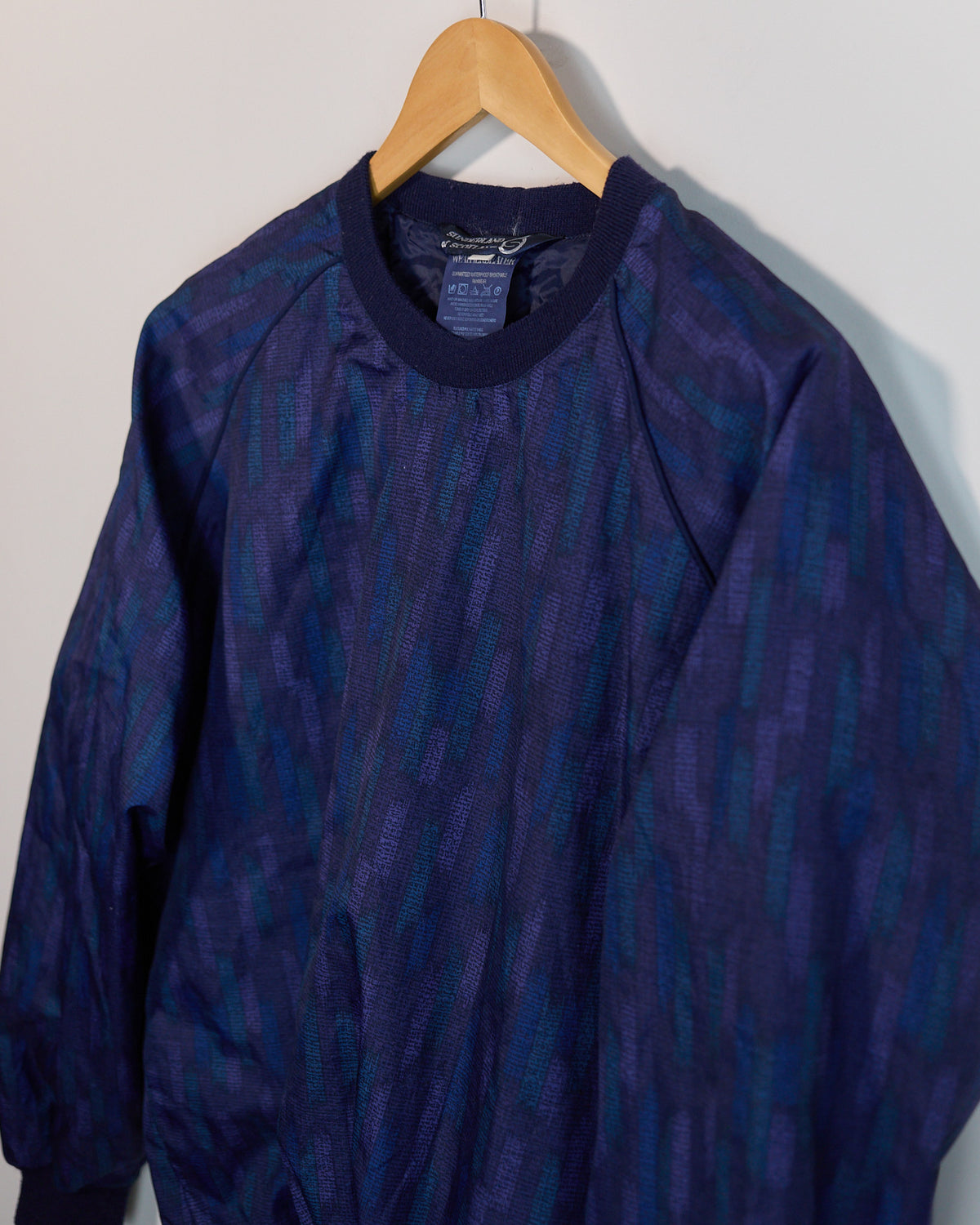 90s Sunderland of Scotland Blue/Purple Pattern Crew Neck Windbreaker (XL)