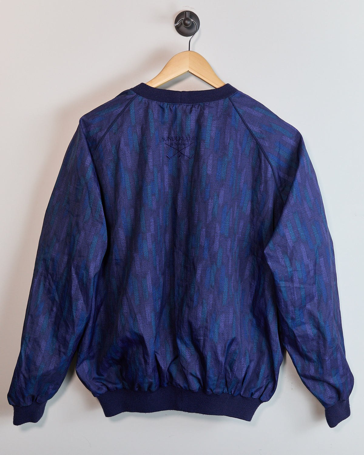 90s Sunderland of Scotland Blue/Purple Pattern Crew Neck Windbreaker (XL)