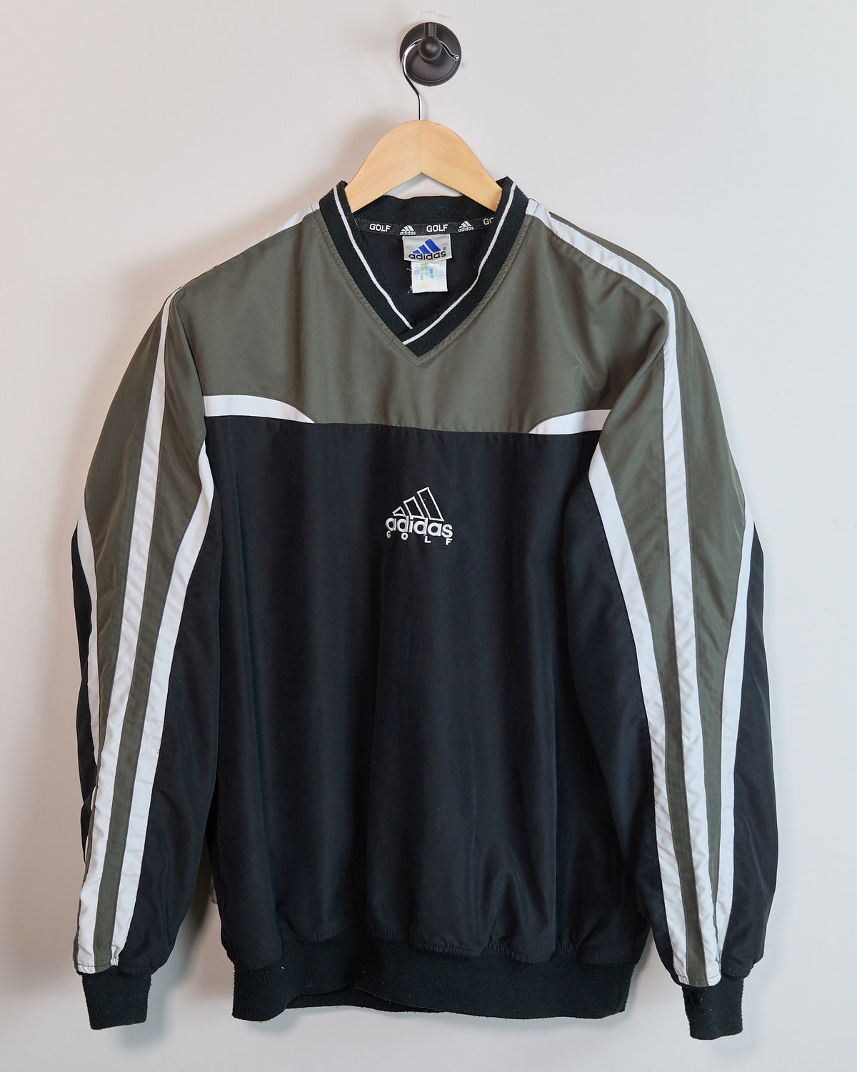 Mid 90s Adidas Golf Black/Khaki V Neck Windbreaker (XL)