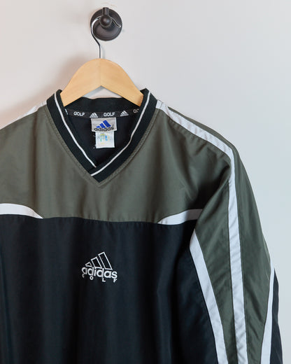 Mid 90s Adidas Golf Black/Khaki V Neck Windbreaker (XL)