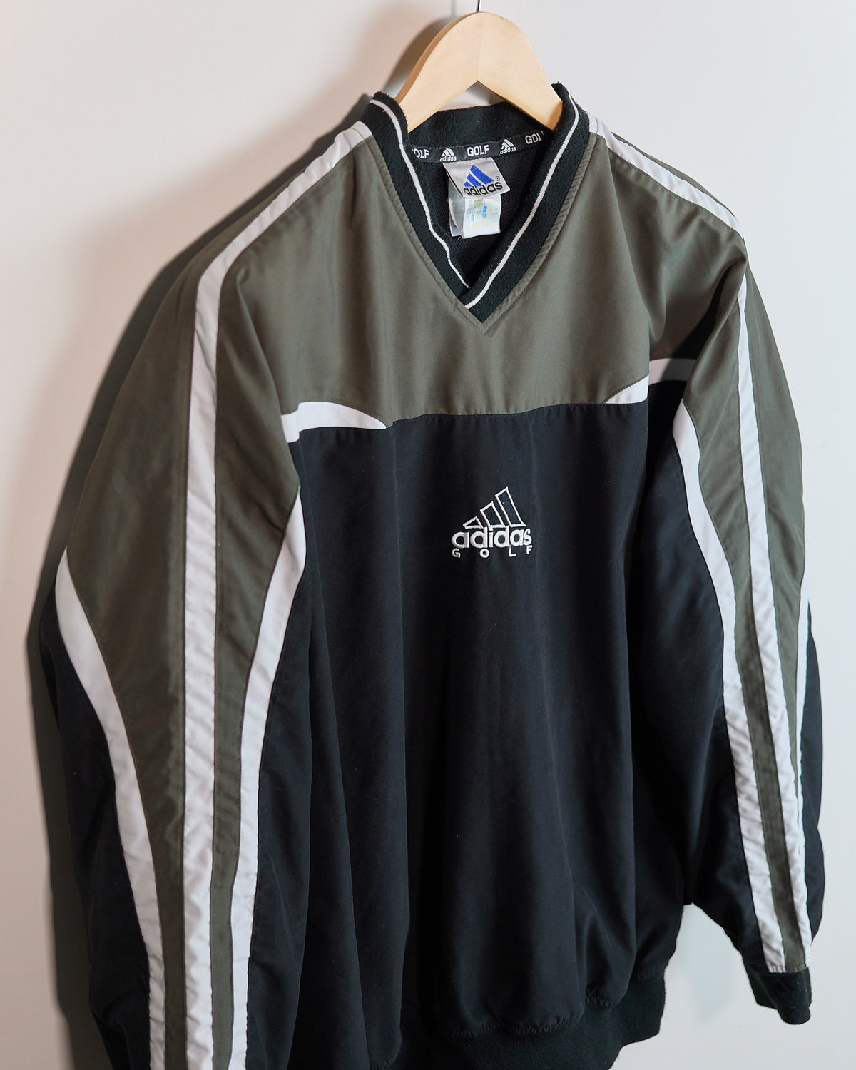 Mid 90s Adidas Golf Black/Khaki V Neck Windbreaker (XL)