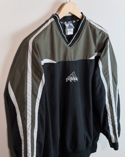 Mid 90s Adidas Golf Black/Khaki V Neck Windbreaker (XL)