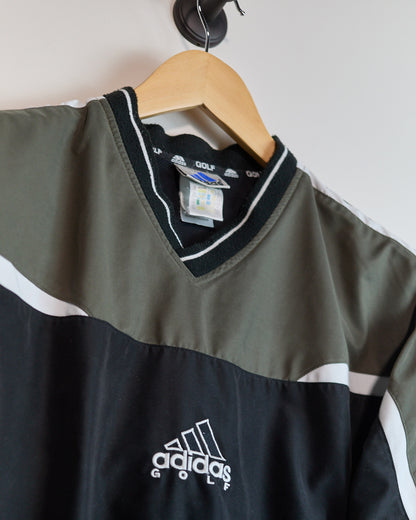 Mid 90s Adidas Golf Black/Khaki V Neck Windbreaker (XL)