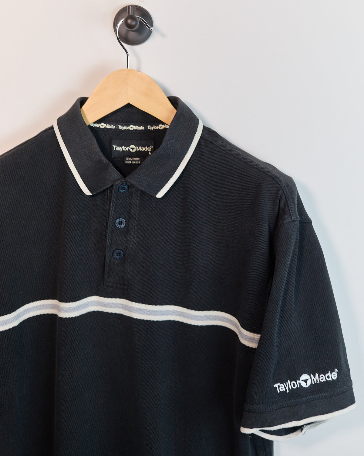 Mid 90s TaylorMade Black/White Short Sleeve Polo (L)