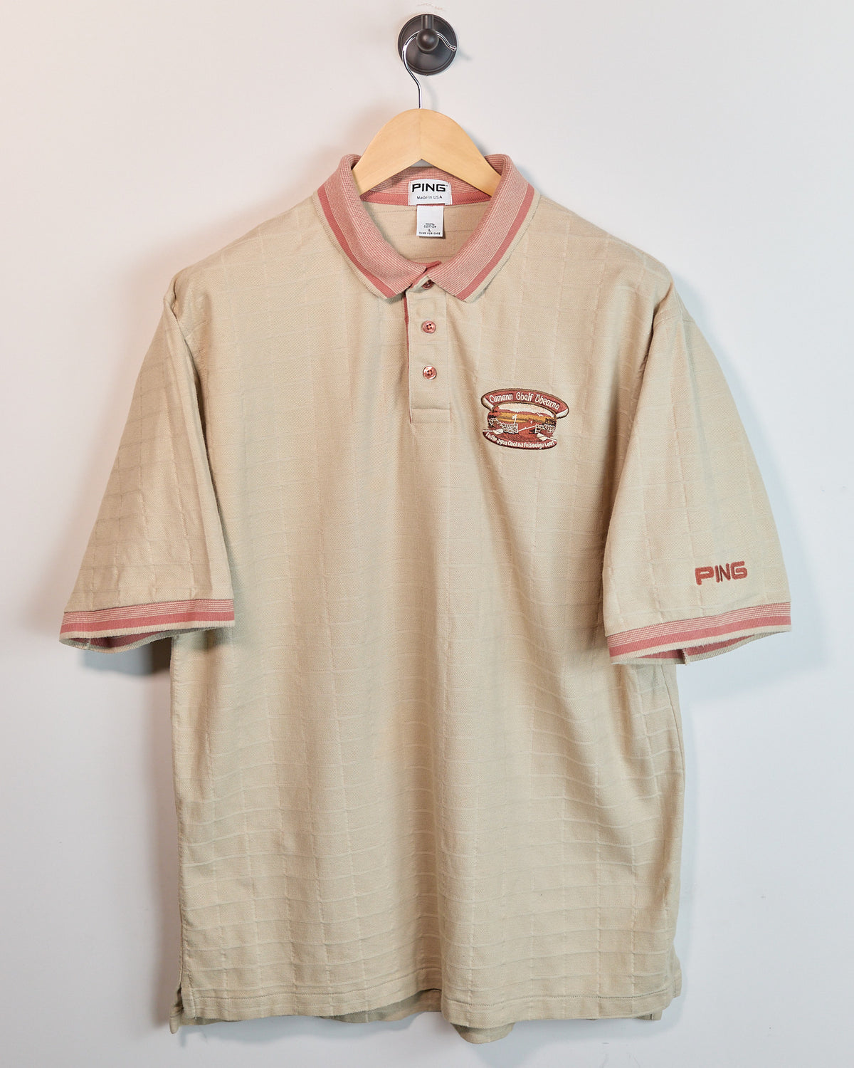 Mid 90s Ping Cream/Salmon Short Sleeve Polo (L)