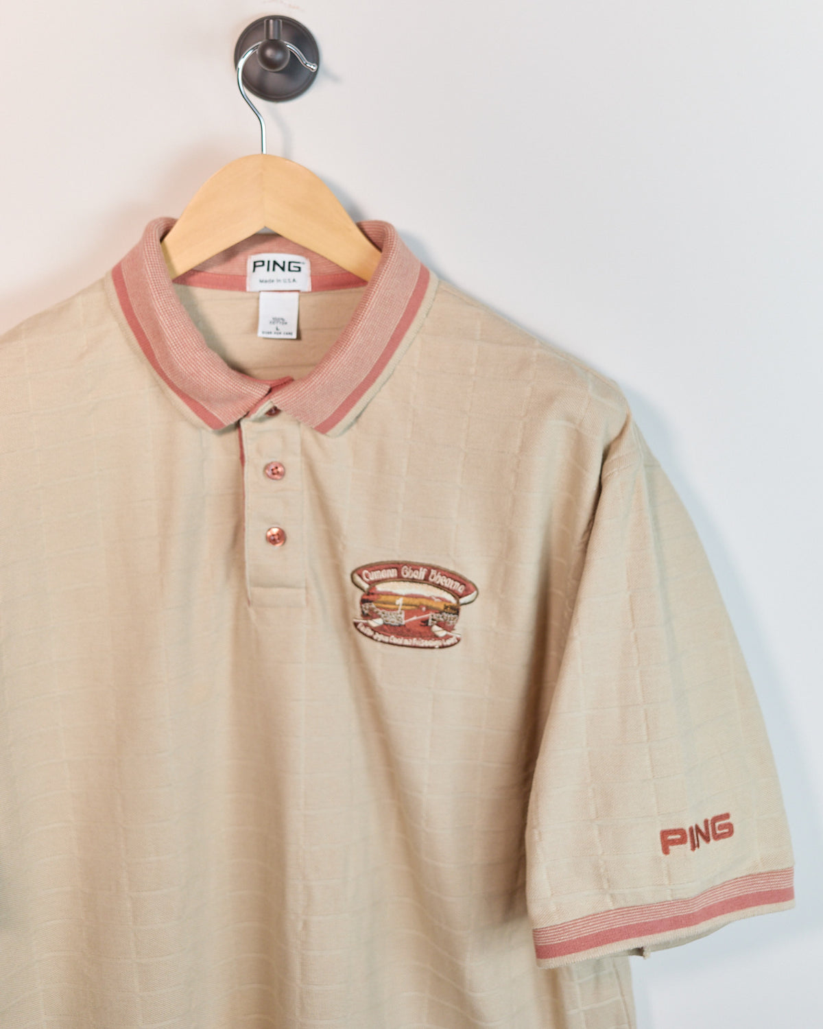Mid 90s Ping Cream/Salmon Short Sleeve Polo (L)