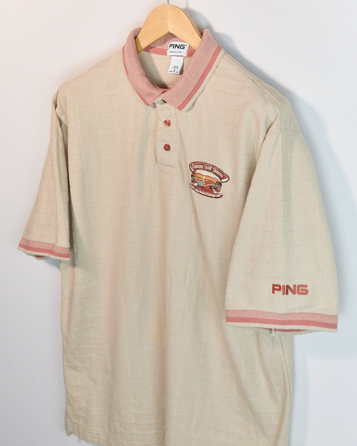 Mid 90s Ping Cream/Salmon Short Sleeve Polo (L)