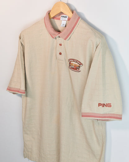 Mid 90s Ping Cream/Salmon Short Sleeve Polo (L)