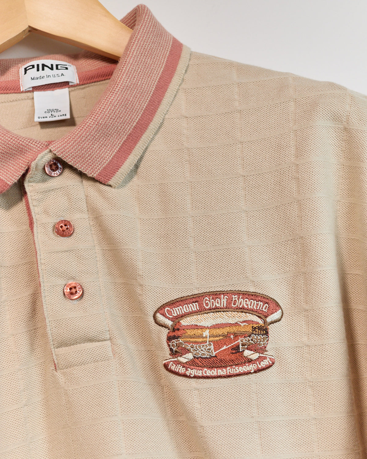 Mid 90s Ping Cream/Salmon Short Sleeve Polo (L)