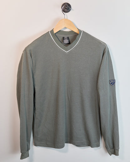 Early 90s Nike Golf Dark Green/Grey Long Sleeve V Neck Jumper (M)