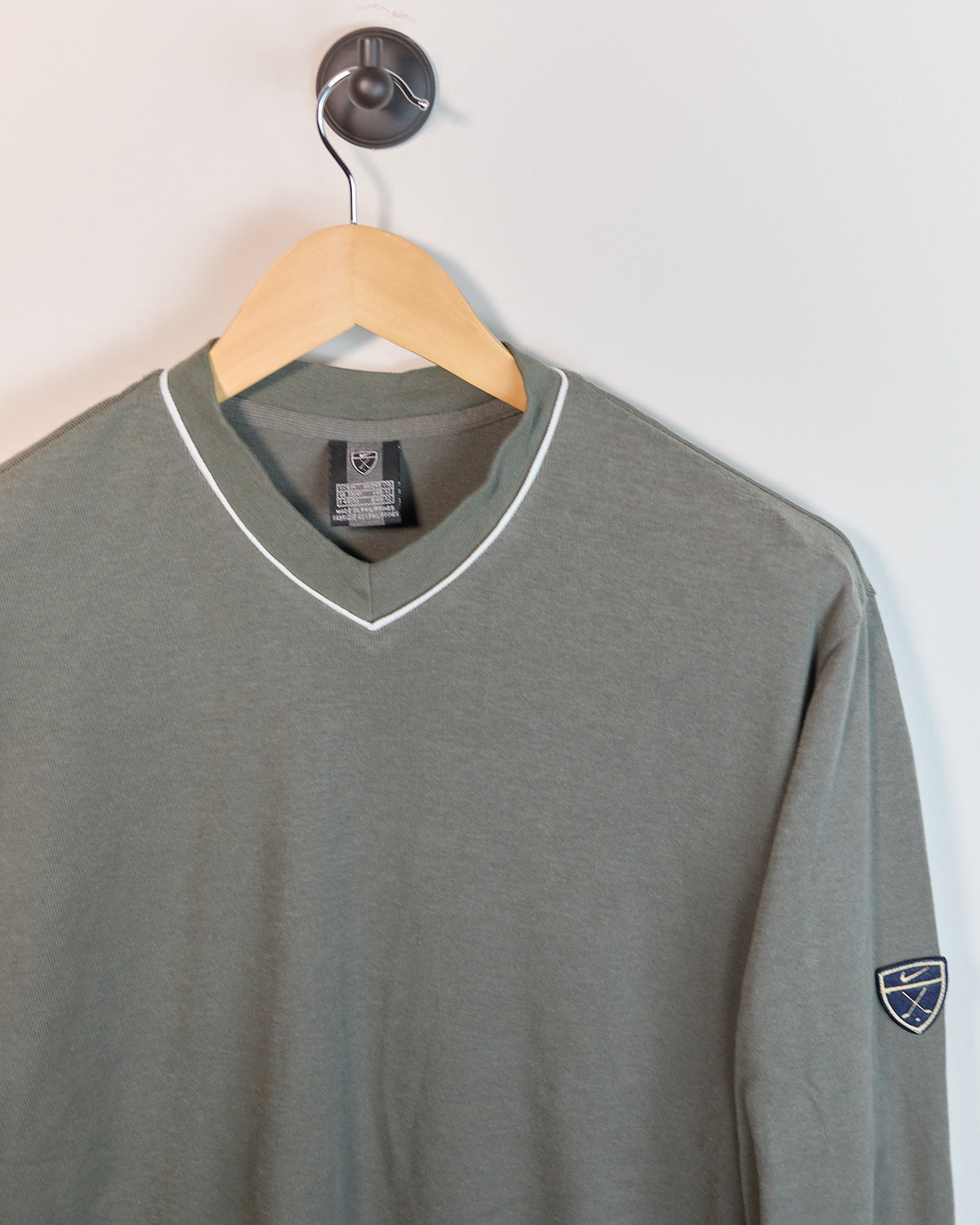 Early 90s Nike Golf Dark Green/Grey Long Sleeve V Neck Jumper (M)