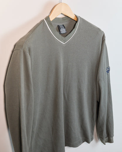 Early 90s Nike Golf Dark Green/Grey Long Sleeve V Neck Jumper (M)