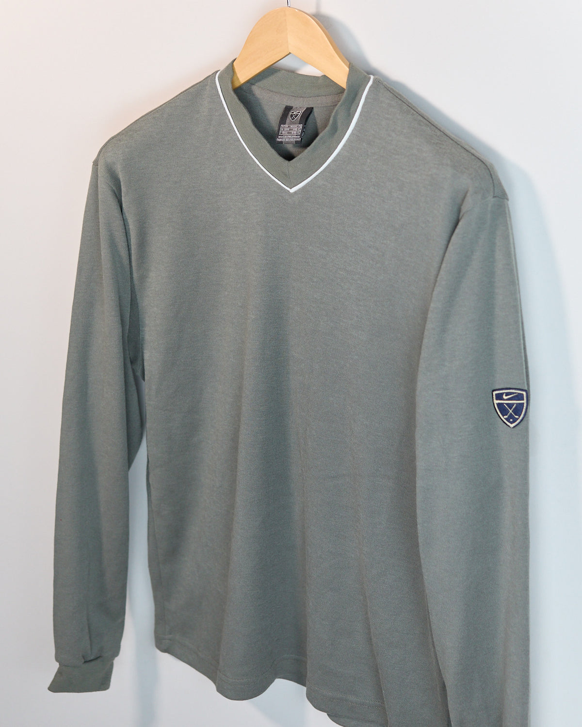 Early 90s Nike Golf Dark Green/Grey Long Sleeve V Neck Jumper (M)
