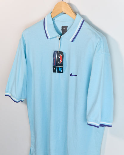 90s Nike Golf Tiger Woods Yin Yang Turquoise/Blue Short Sleeve Quarter Zip Polo (L, but bigger)