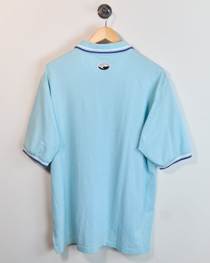 90s Nike Golf Tiger Woods Yin Yang Turquoise/Blue Short Sleeve Quarter Zip Polo (L, but bigger)