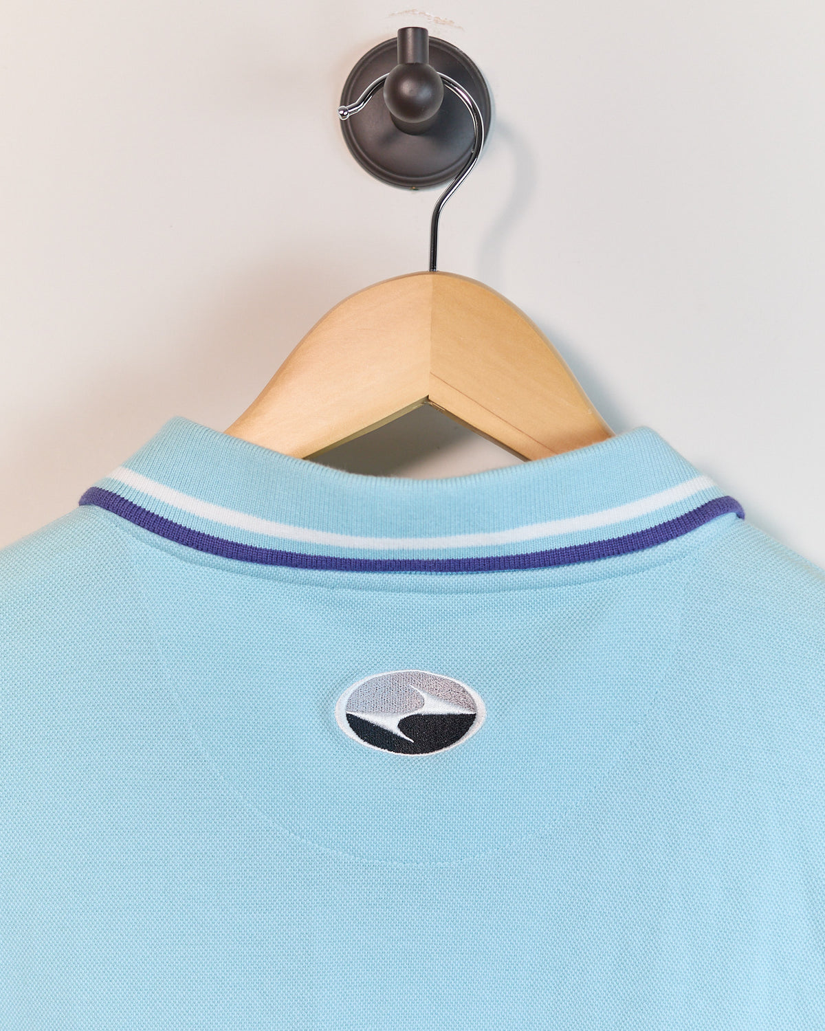 90s Nike Golf Tiger Woods Yin Yang Turquoise/Blue Short Sleeve Quarter Zip Polo (L, but bigger)