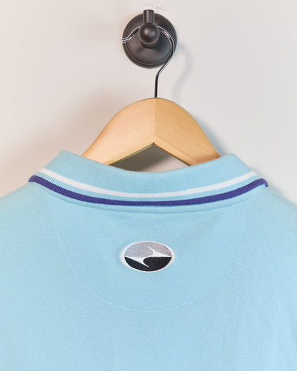 90s Nike Golf Tiger Woods Yin Yang Turquoise/Blue Short Sleeve Quarter Zip Polo (L, but bigger)