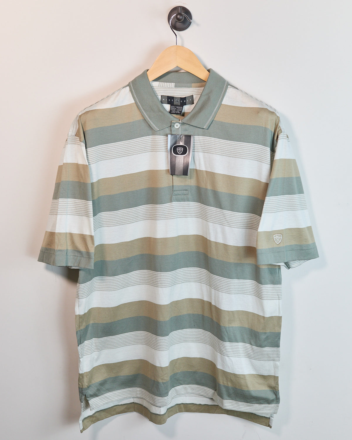 90s Nike Golf Brown/Green Pattern Short Sleeve Polo (L, boxy)