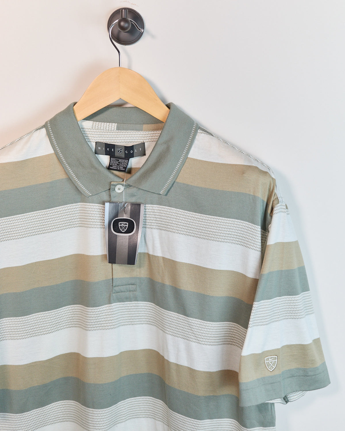 90s Nike Golf Brown/Green Pattern Short Sleeve Polo (L, boxy)