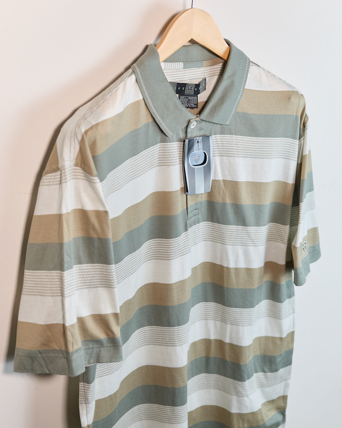 90s Nike Golf Brown/Green Pattern Short Sleeve Polo (L, boxy)