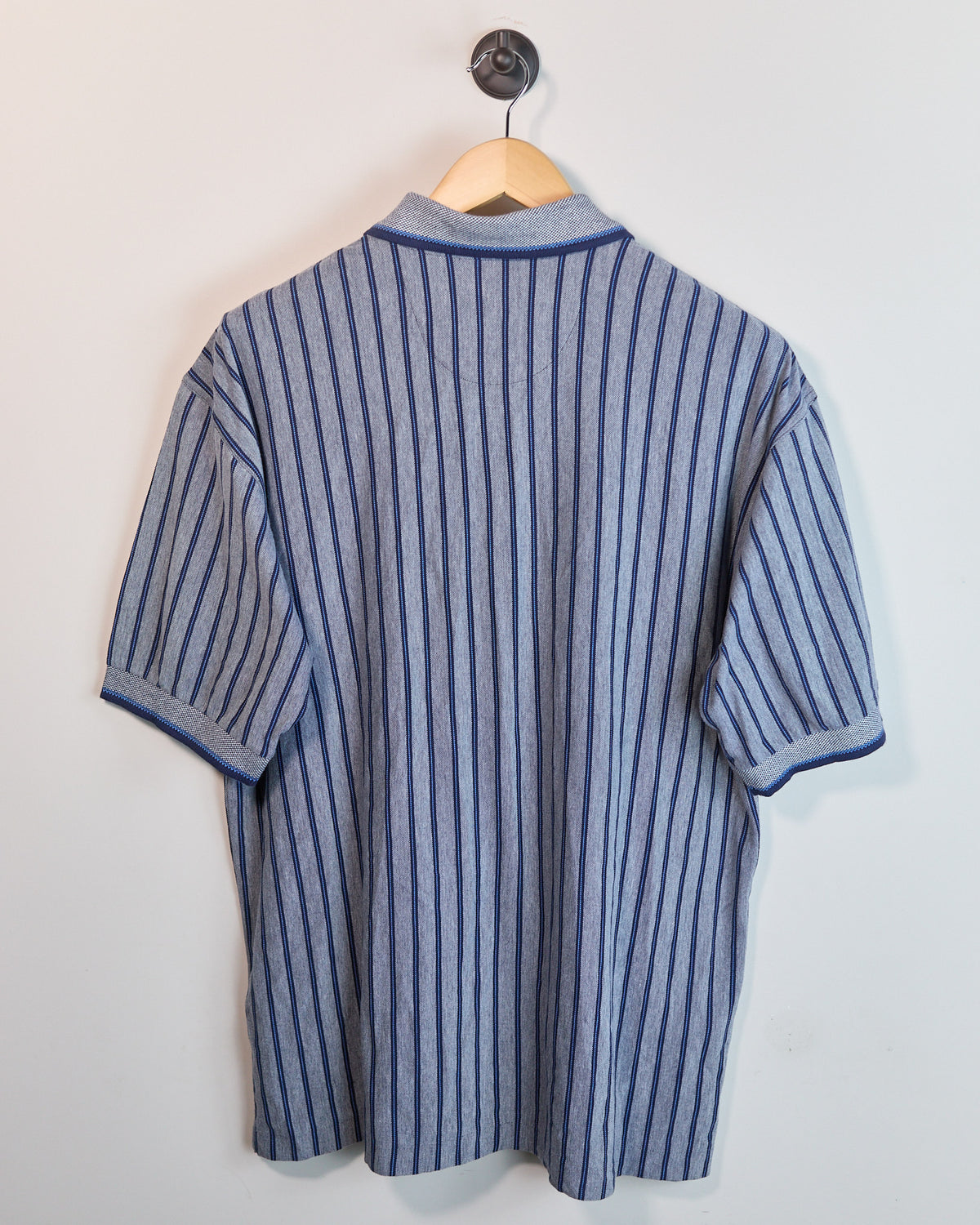 90s Nike Golf Dark Grey/Navy Vertical Stripe Pattern Short Sleeve Polo, new with tags (L, but bigger)