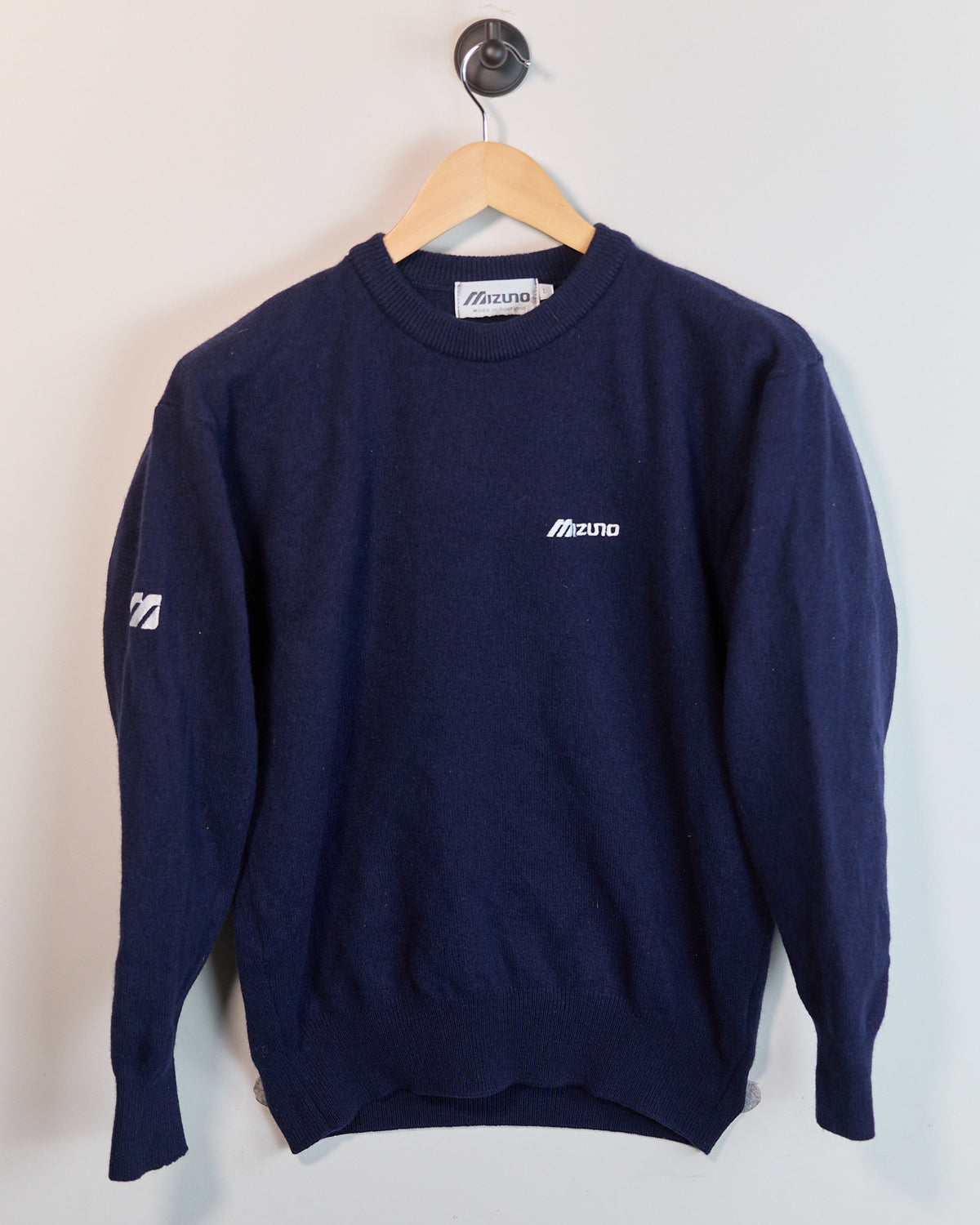 Early 90s Mizuno Golf Navy/White Long Sleeve Crew Neck Jumper (L, smaller)