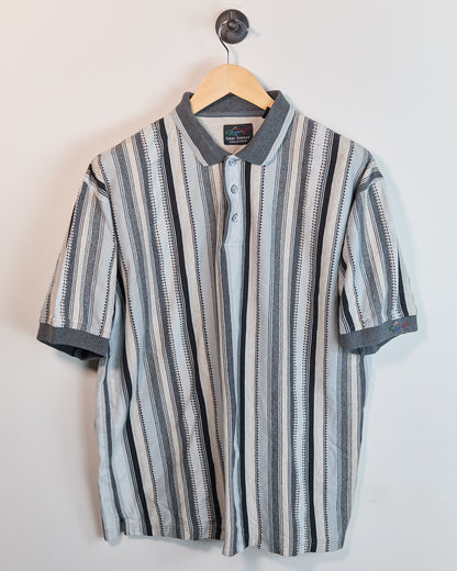 Early 90s Greg Norman Grey/White Short Sleeve Polo (L, boxy)