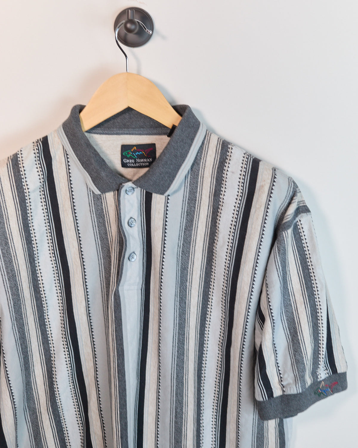Early 90s Greg Norman Grey/White Short Sleeve Polo (L, boxy)