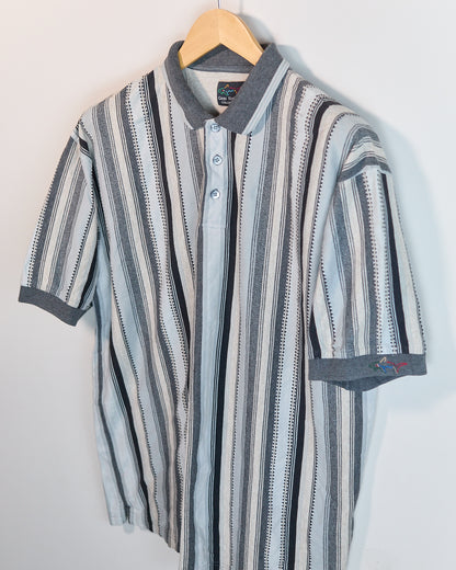 Early 90s Greg Norman Grey/White Short Sleeve Polo (L, boxy)
