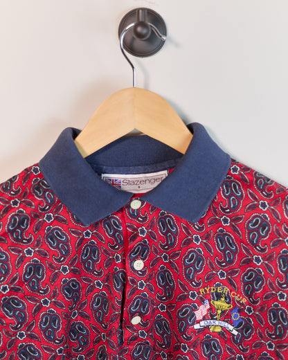Mid 90s Slazenger Golf Red/Blue Pattern 1995 Ryder Cup Oak Hill Short Sleeve Polo (S, but slightly bigger)