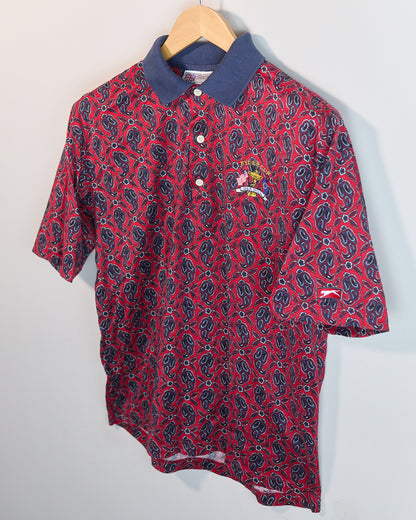 Mid 90s Slazenger Golf Red/Blue Pattern 1995 Ryder Cup Oak Hill Short Sleeve Polo (S, but slightly bigger)