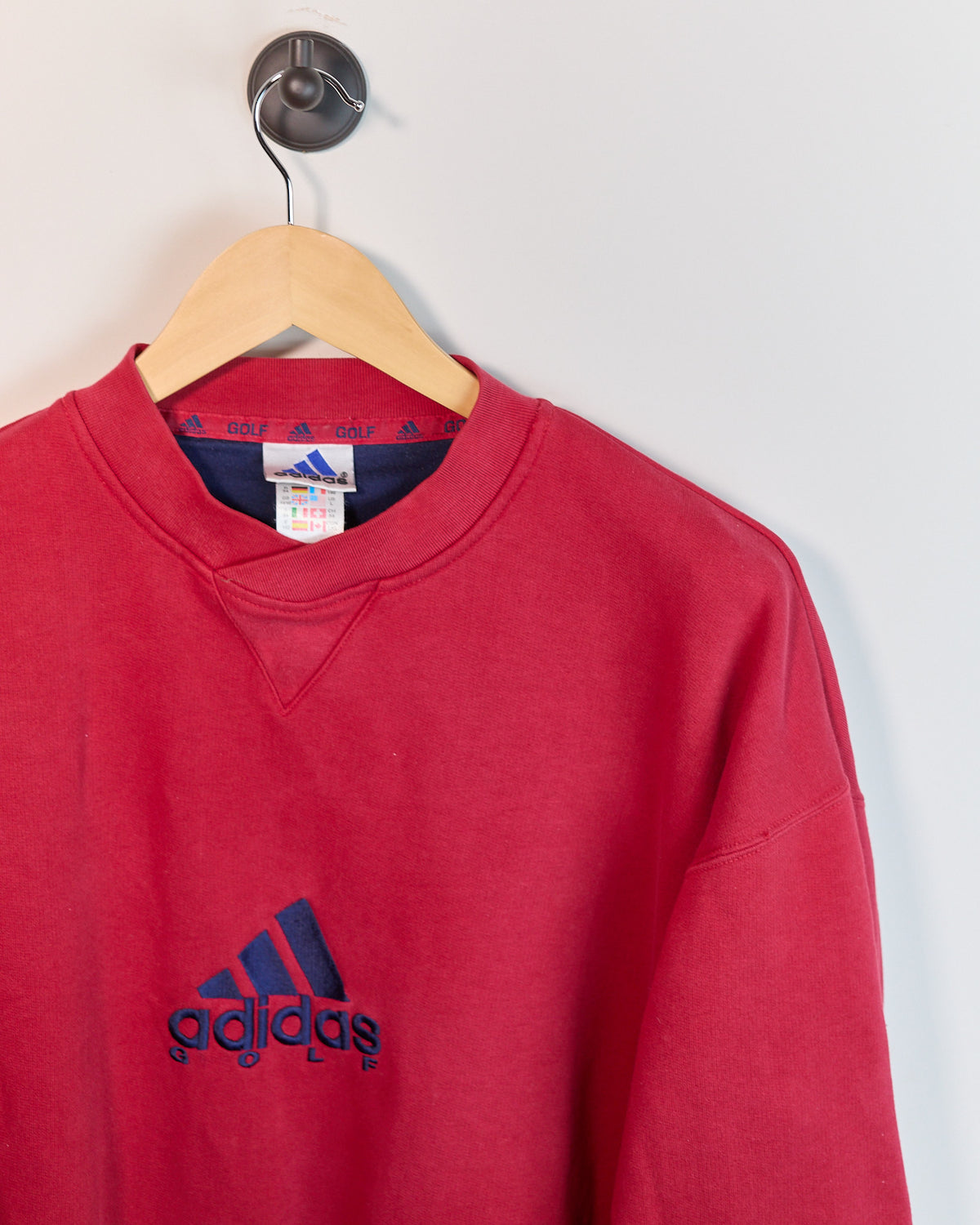 90s Adidas Golf Red/Blue Long Sleeve Crew Neck Jumper (XL, slightly smaller)