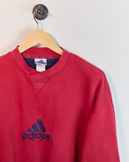 90s Adidas Golf Red/Blue Long Sleeve Crew Neck Jumper (XL, slightly smaller)