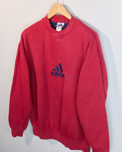 90s Adidas Golf Red/Blue Long Sleeve Crew Neck Jumper (XL, slightly smaller)