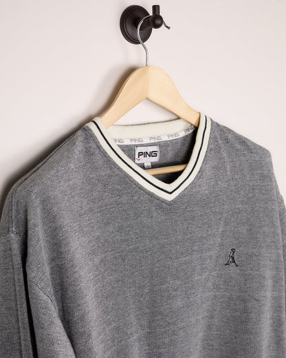 90s Ping Golf Grey/White Knitwear (L)