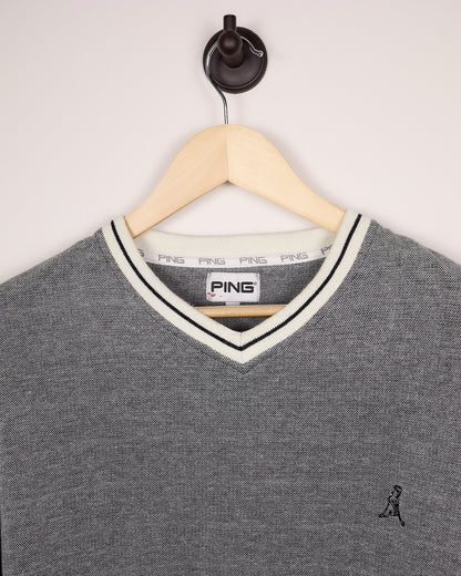90s Ping Golf Grey/White Knitwear (L)