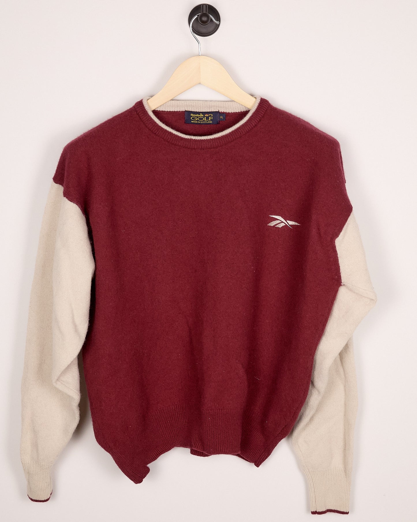 90s Reebok Burgundy/Cream Knitwear (XL)