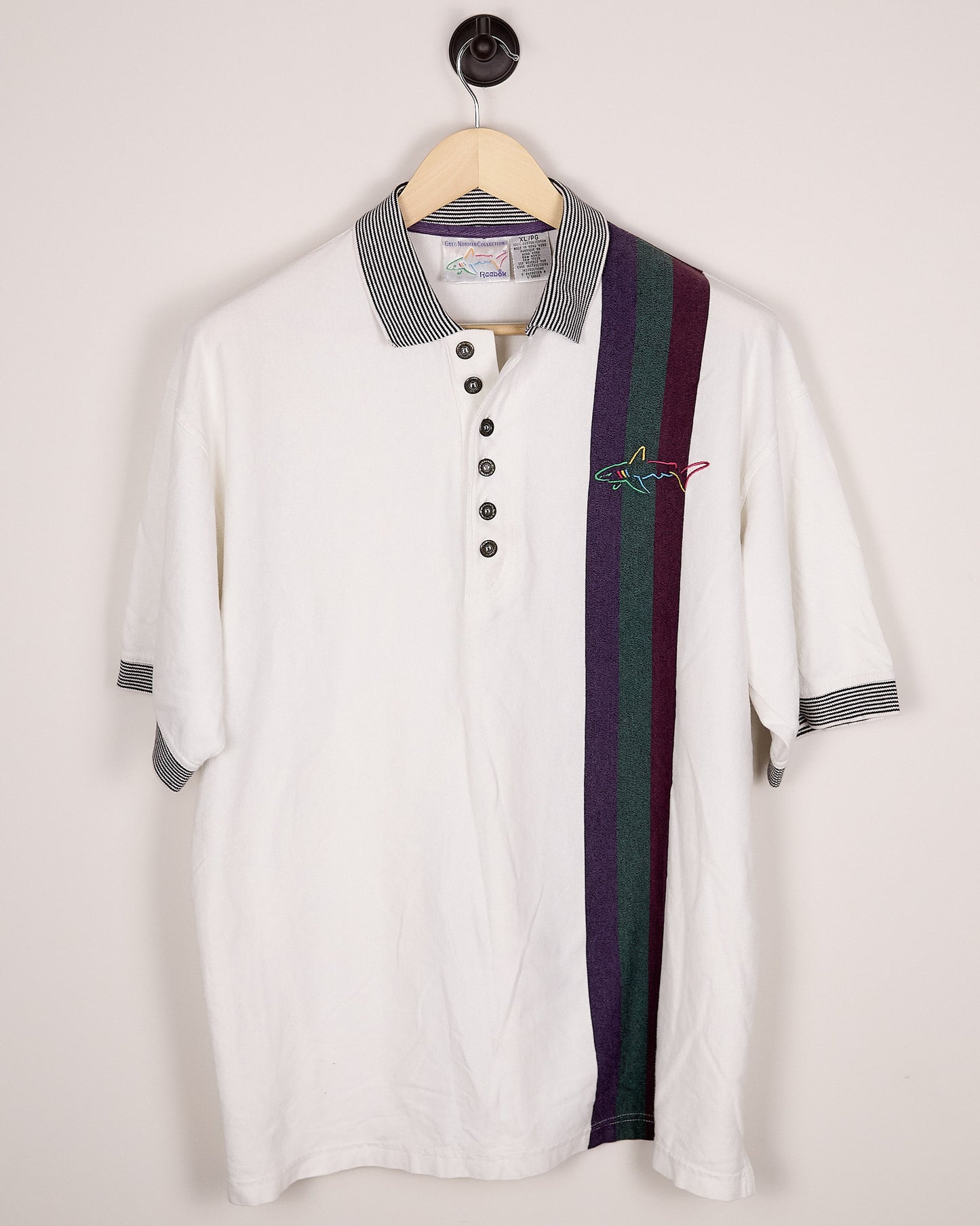 90s Greg Norman Collection White/Purple Polo (XL/L)