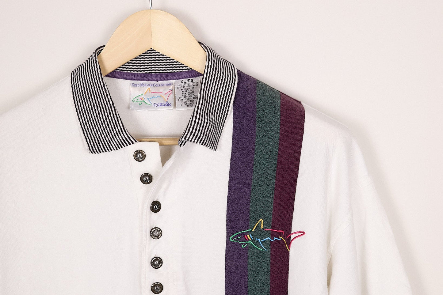 90s Greg Norman Collection White/Purple Polo (XL/L)