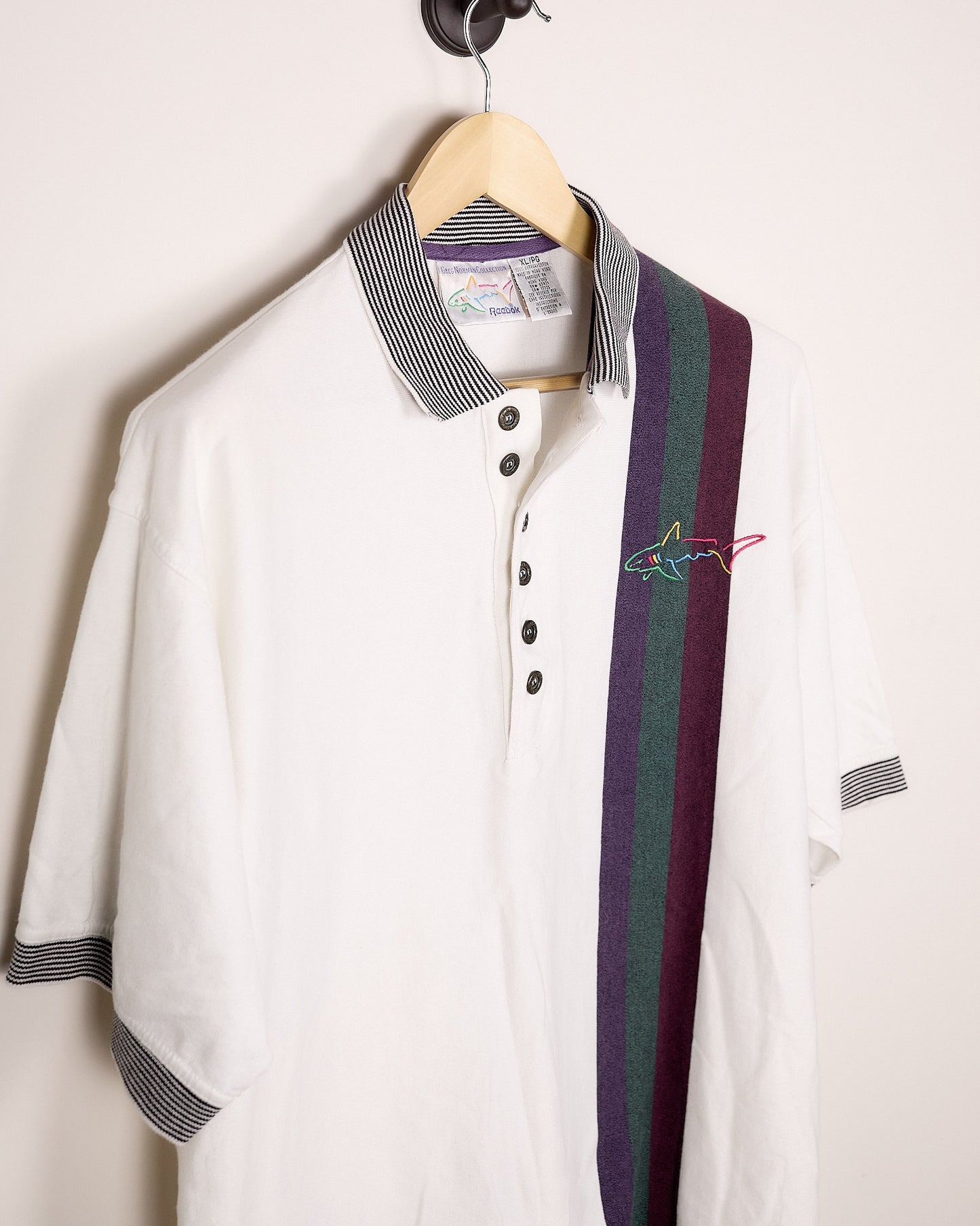 90s Greg Norman Collection White/Purple Polo (XL/L)