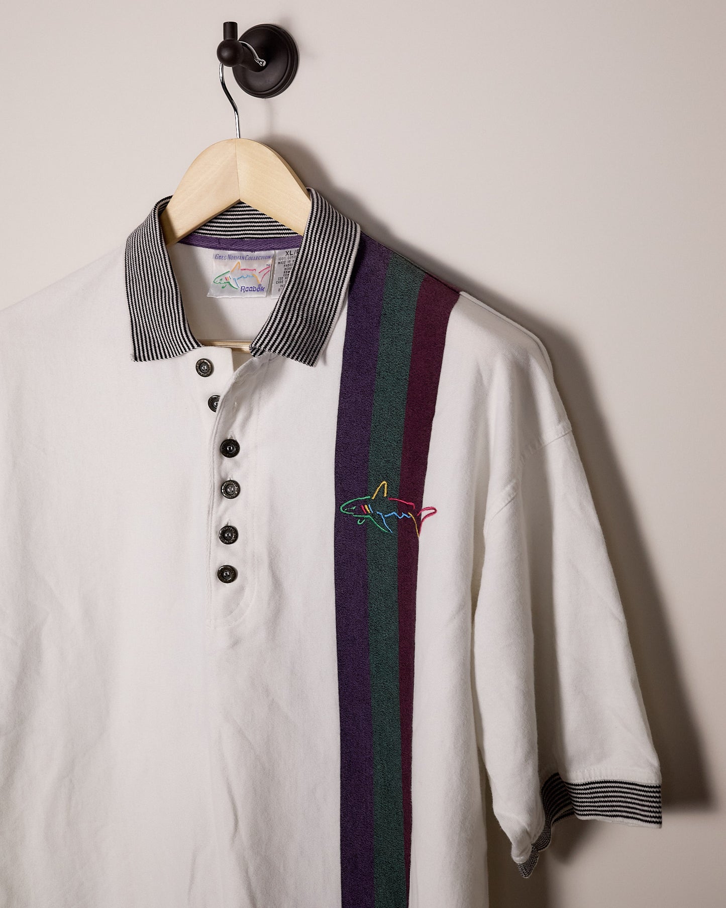 90s Greg Norman Collection White/Purple Polo (XL/L)