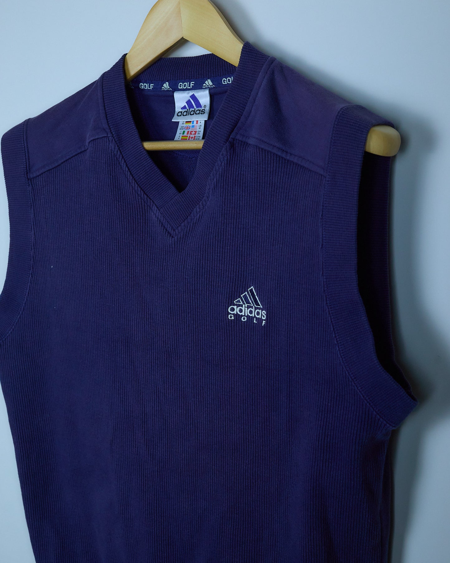 Mid 90s Adidas Golf Blue/White V Neck Gilet (L)