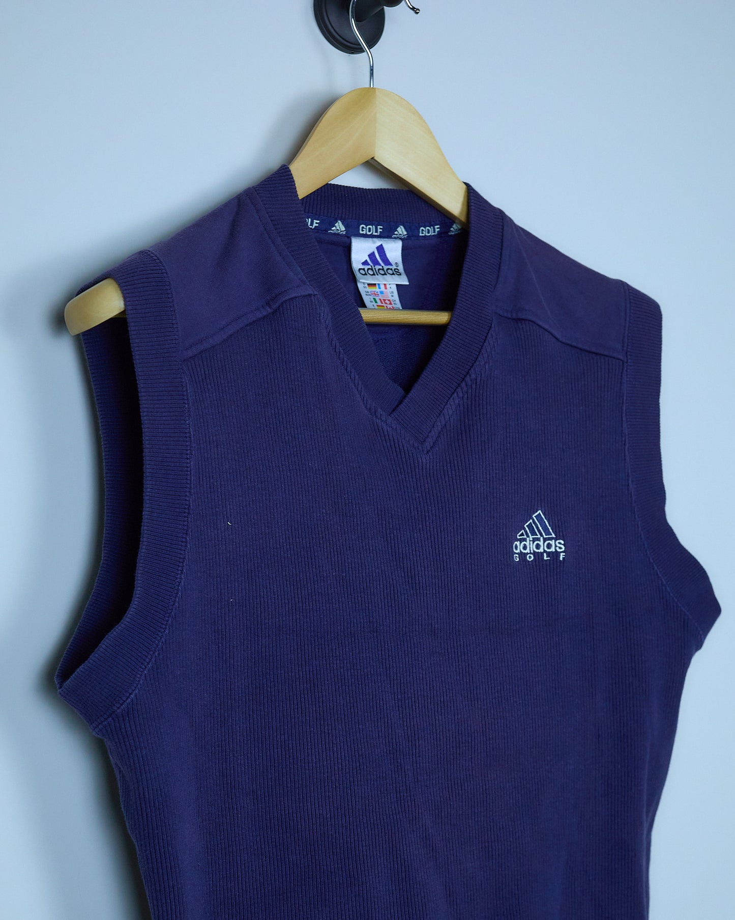 Mid 90s Adidas Golf Blue/White V Neck Gilet (L)