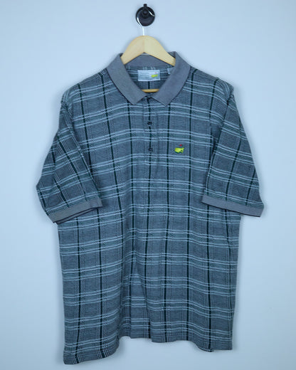 Late 80s/early 90s Masters x Slazenger Golf Green/Grey Weave Pattern Polo (XL)