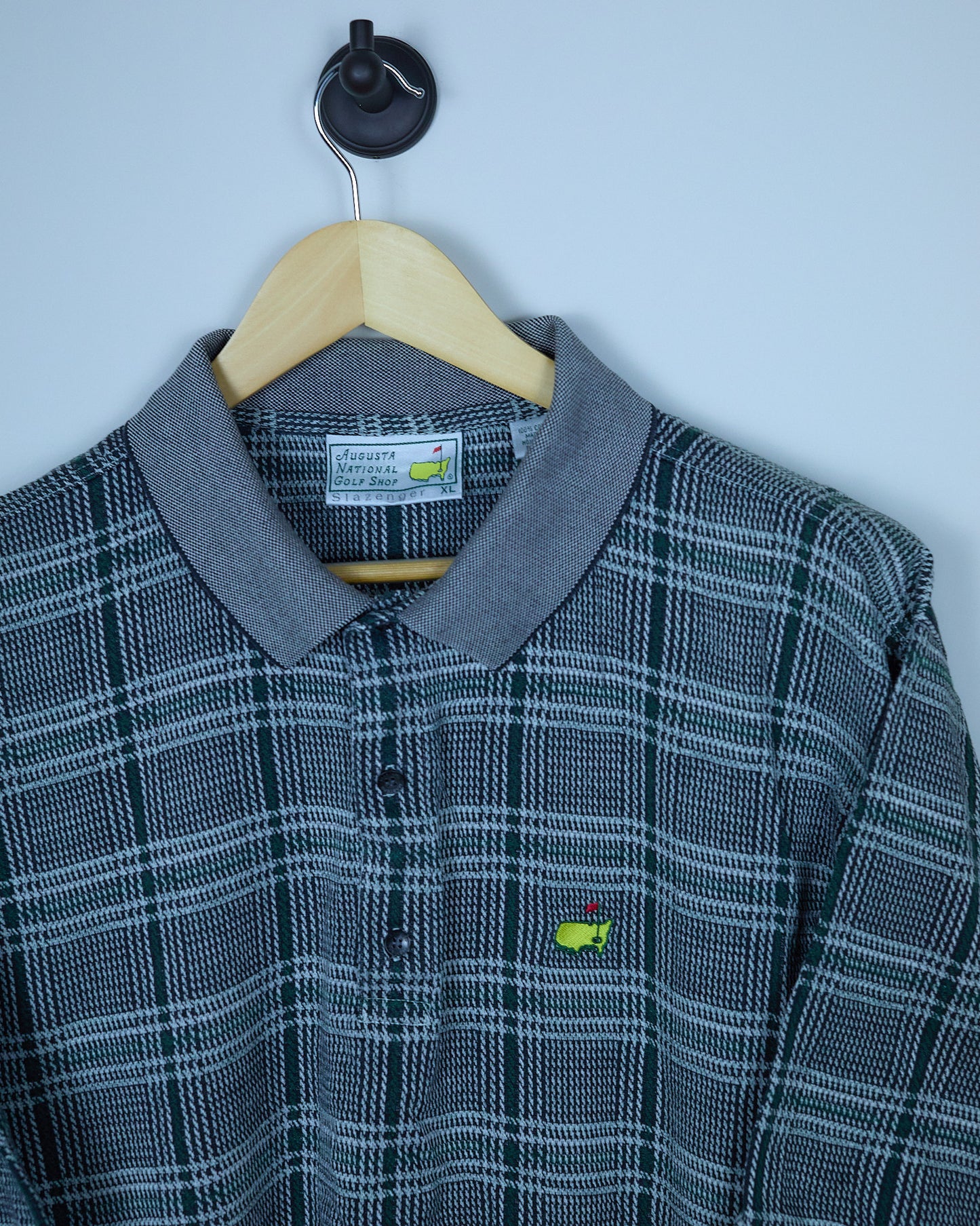 Late 80s/early 90s Masters x Slazenger Golf Green/Grey Weave Pattern Polo (XL)