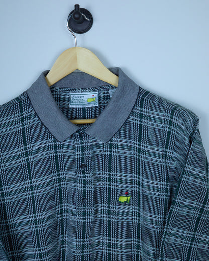 Late 80s/early 90s Masters x Slazenger Golf Green/Grey Weave Pattern Polo (XL)