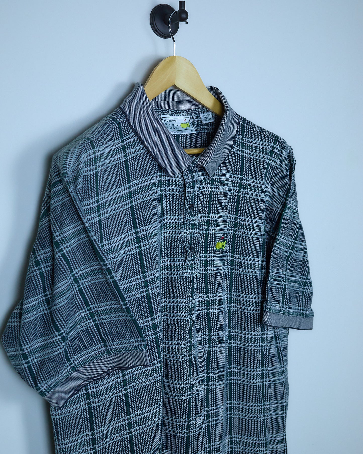 Late 80s/early 90s Masters x Slazenger Golf Green/Grey Weave Pattern Polo (XL)
