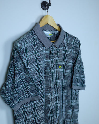 Late 80s/early 90s Masters x Slazenger Golf Green/Grey Weave Pattern Polo (XL)